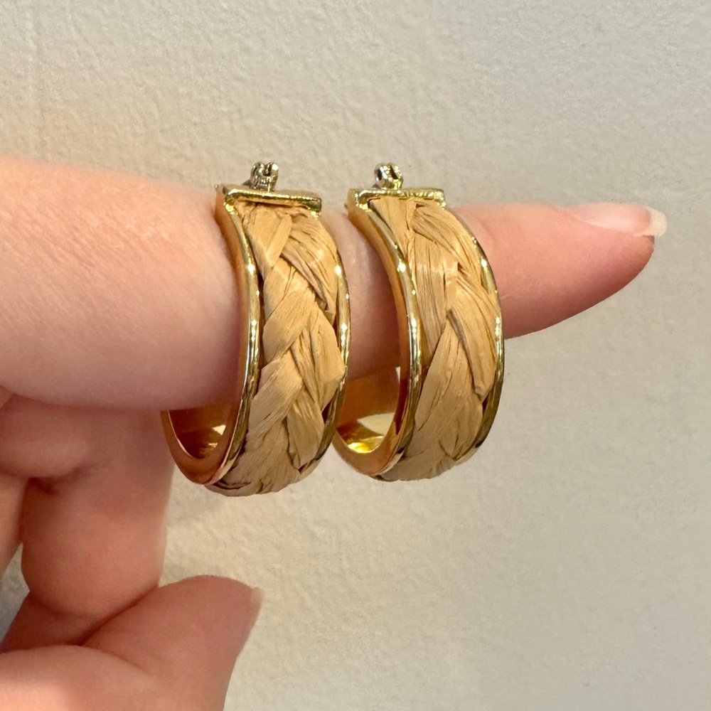 New Draper James Gold Raffia Hoop Earrings